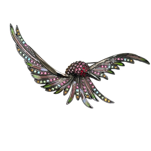 VINTAGE JOAN RIVERS MULTICOLOR CRYSTALS SWOOPING BIRD IN FLIGHT BROOCH - Picture 2 of 16